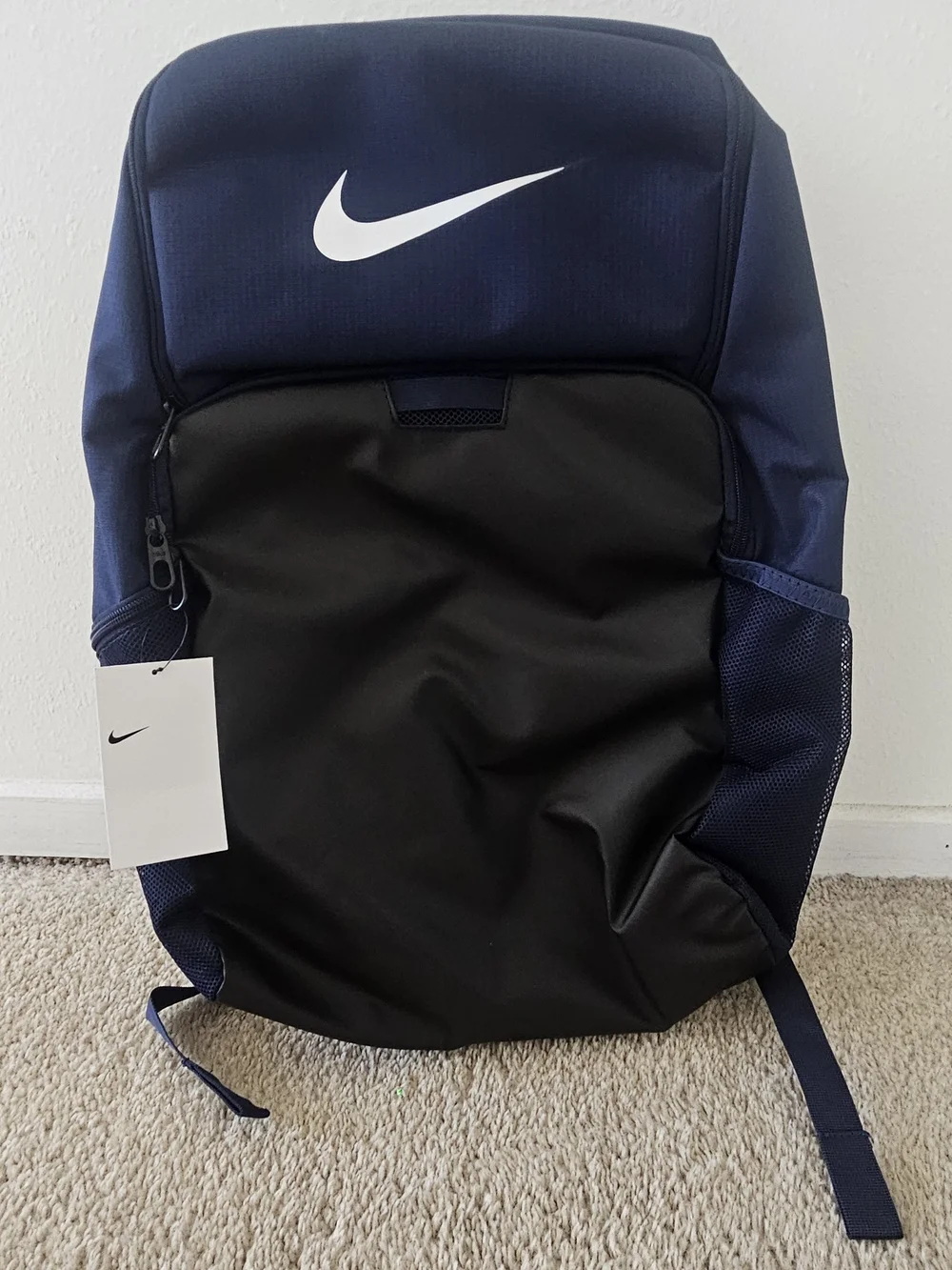 XL Nike Navy and Black Men's Athletic Backpack with White Swoosh